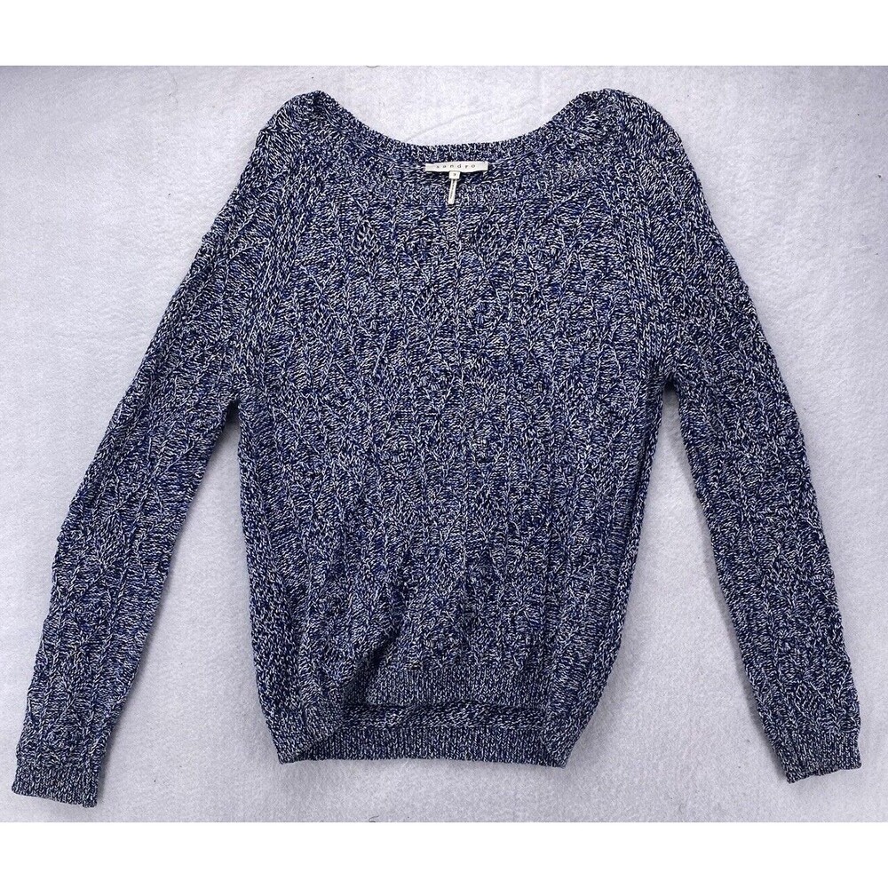 Sandro Paris Blue White Space Dye Cable Knit Cotton Sweater Size 3 Large L